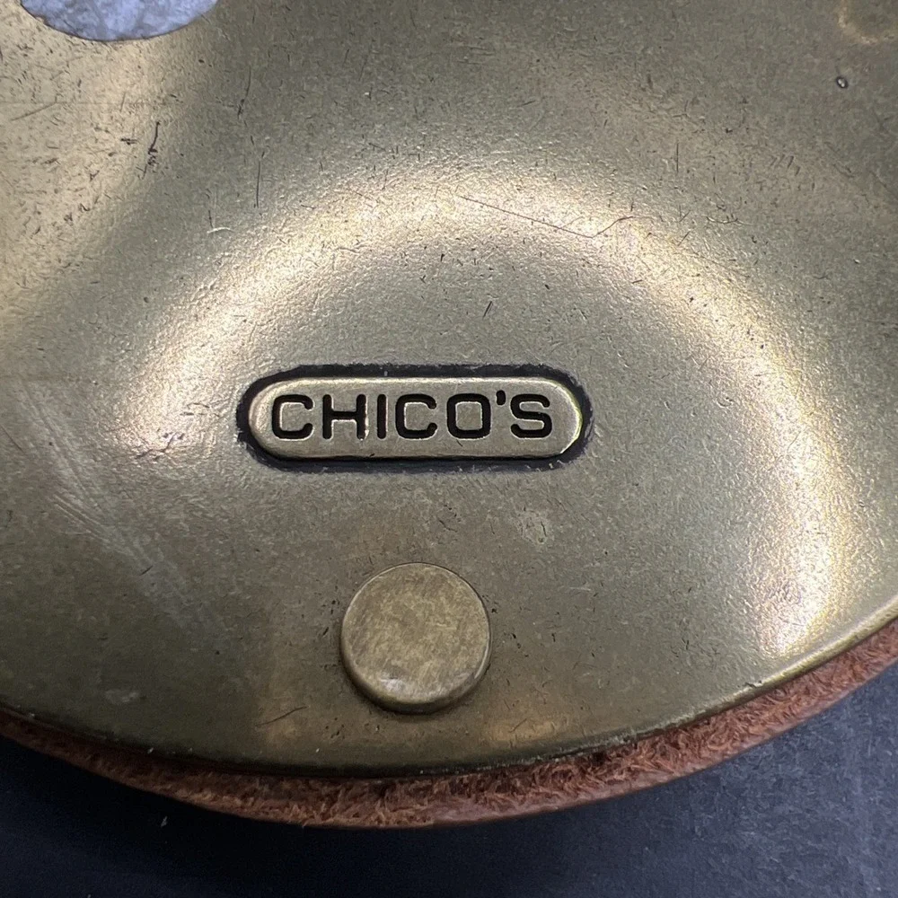 Chico's Women's Brown Leather Belt Sm 30-34 Concha Brass Filigree Buckle Western